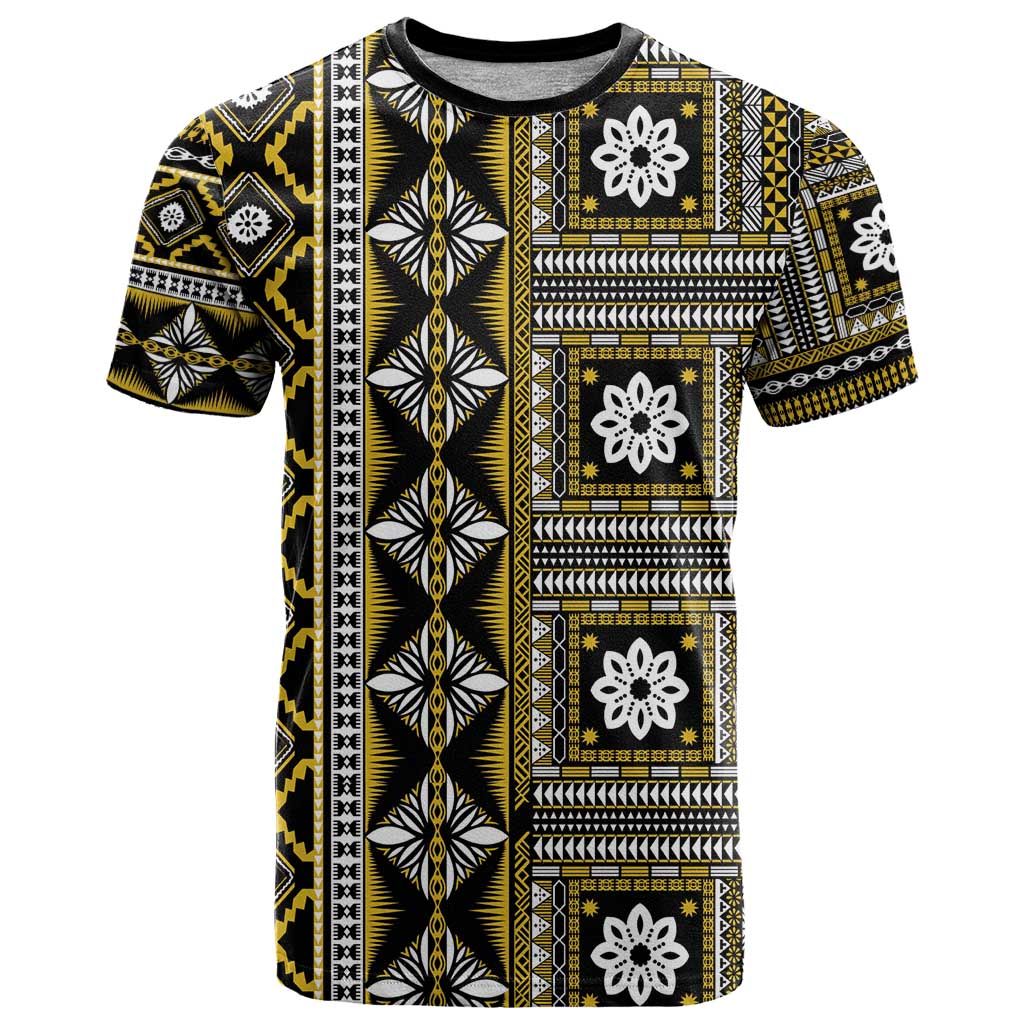 Fiji Masi Tapa Pattern Yellow T Shirt LT01 Yellow - Polynesian Pride