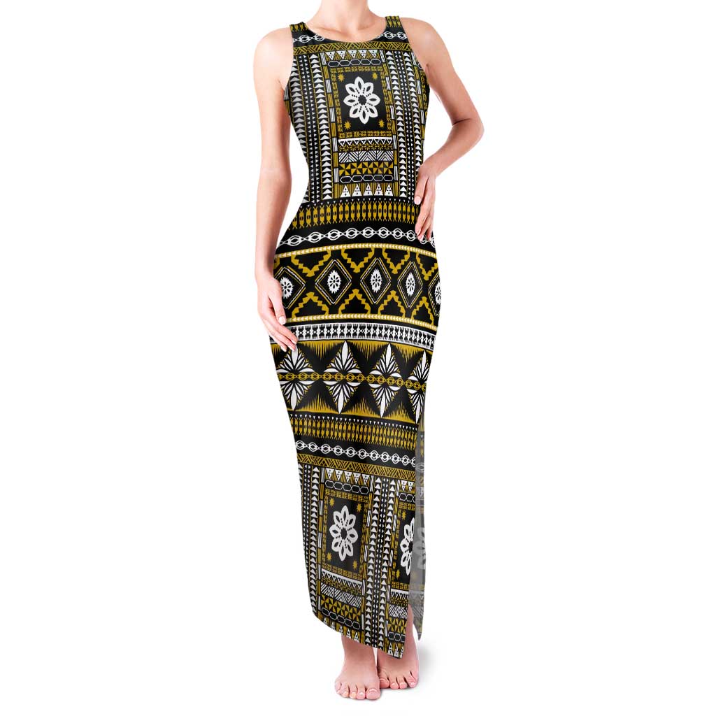 Fiji Masi Tapa Pattern Yellow Tank Maxi Dress LT01 Women Yellow - Polynesian Pride
