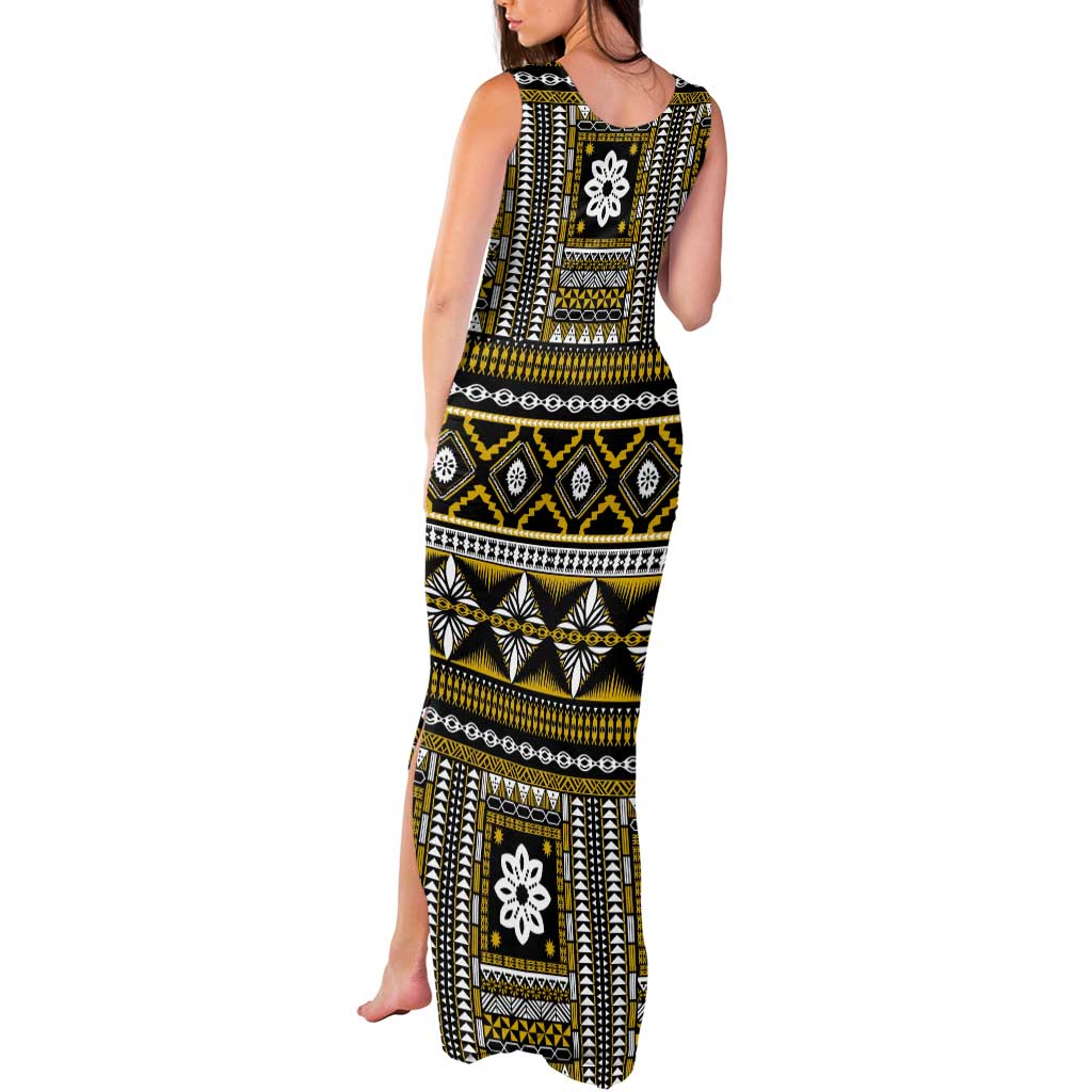 Fiji Masi Tapa Pattern Yellow Tank Maxi Dress LT01 - Polynesian Pride