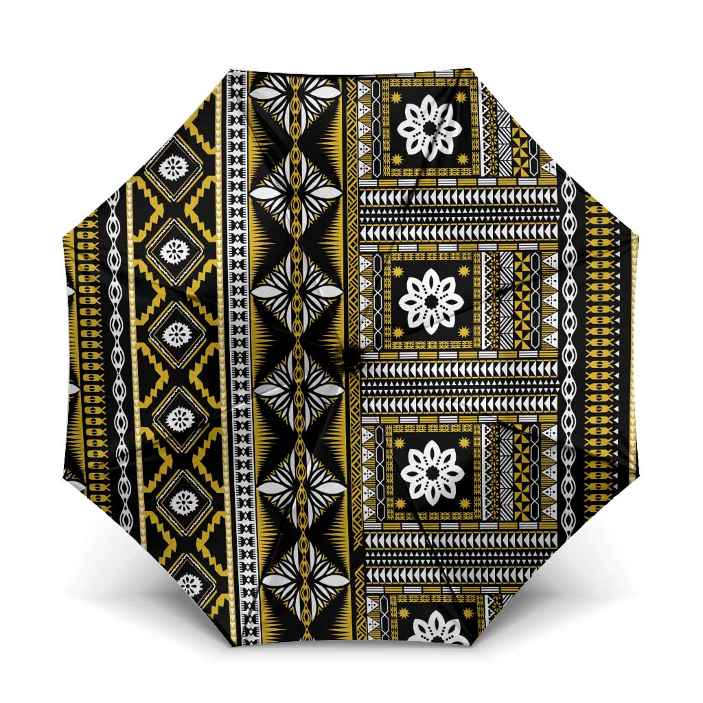 Fiji Masi Tapa Pattern Yellow Umbrella LT01 One Size Folded 11.42 inch Opened Diameter 37.4 inch Yellow - Polynesian Pride