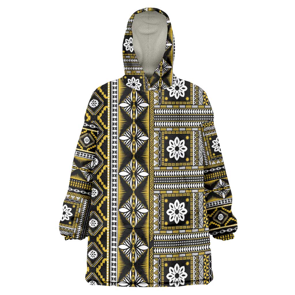Fiji Masi Tapa Pattern Yellow Wearable Blanket Hoodie LT01 One Size Yellow - Polynesian Pride