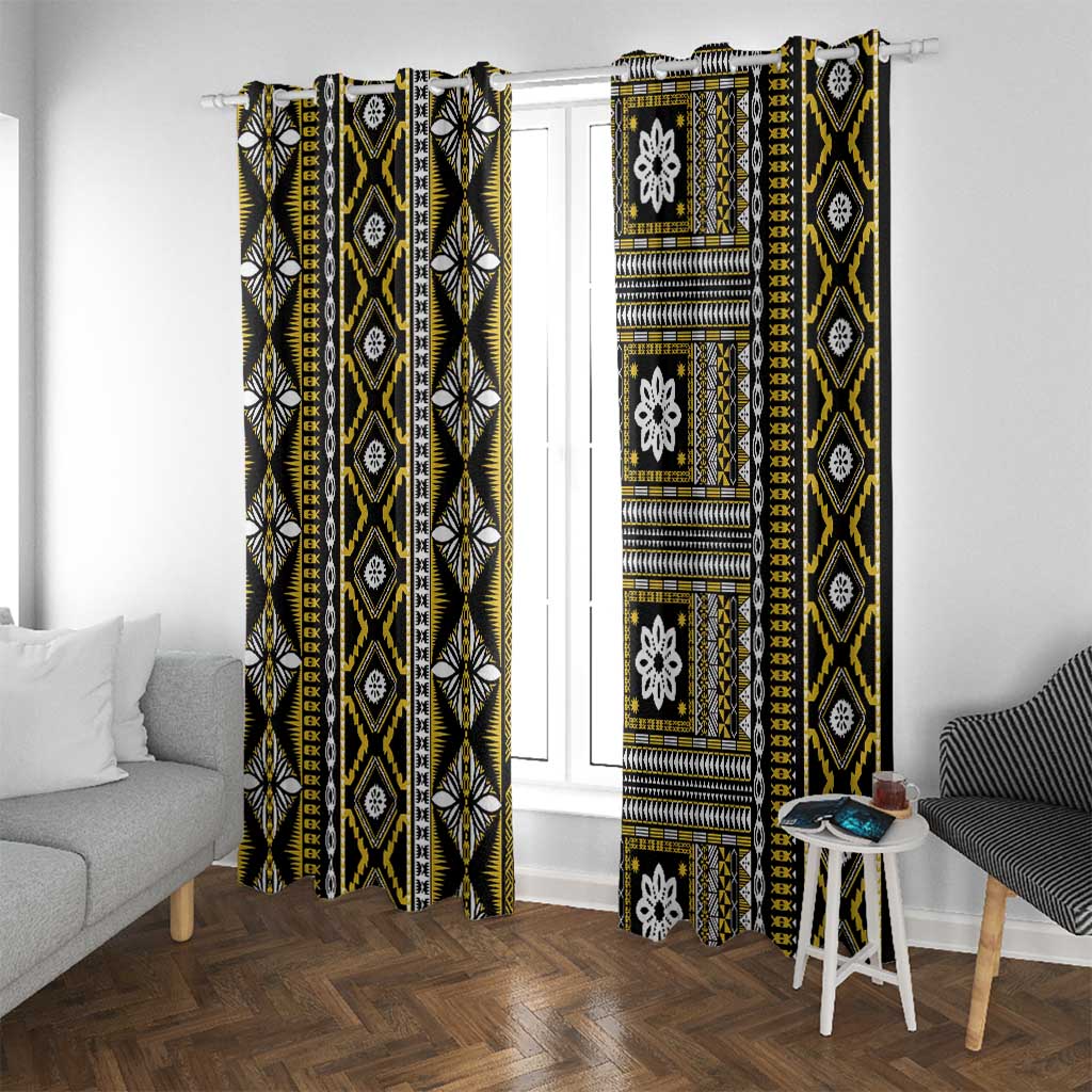 Fiji Masi Tapa Pattern Yellow Window Curtain LT01 With Grommets Yellow - Polynesian Pride