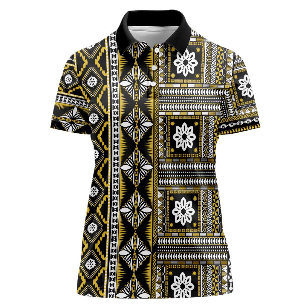 Fiji Masi Tapa Pattern Yellow Women Polo Shirt LT01 Female Yellow - Polynesian Pride