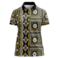 Fiji Masi Tapa Pattern Yellow Women Polo Shirt LT01 Female Yellow - Polynesian Pride