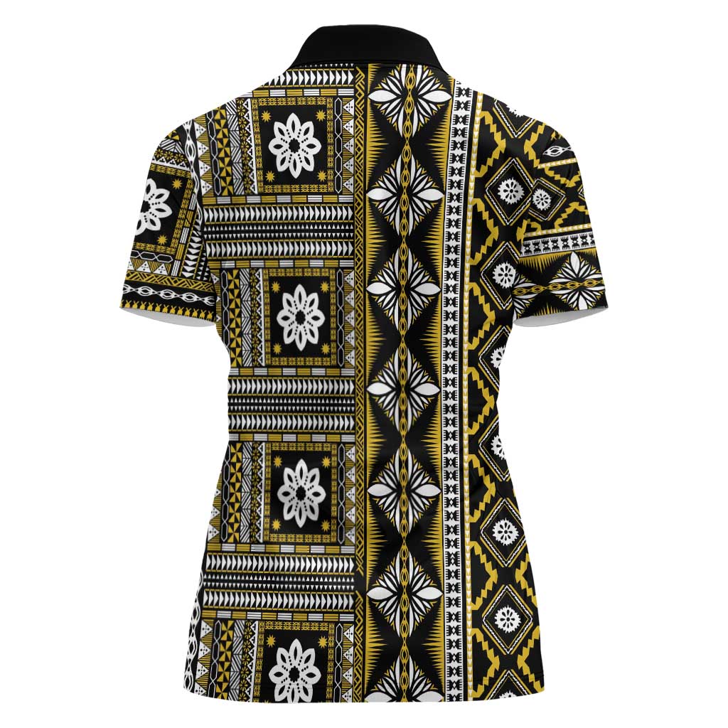 Fiji Masi Tapa Pattern Yellow Women Polo Shirt LT01 - Polynesian Pride