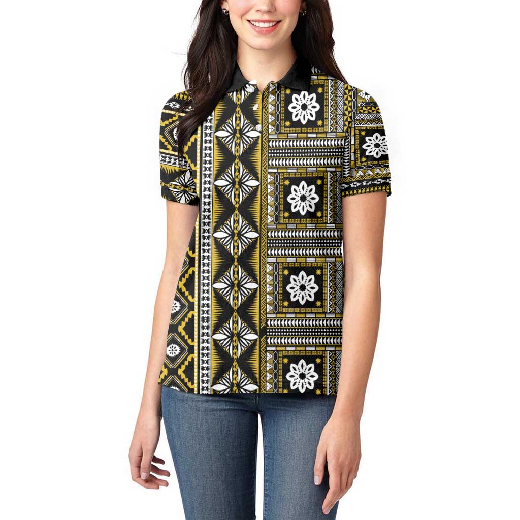 Fiji Masi Tapa Pattern Yellow Women Polo Shirt LT01 - Polynesian Pride