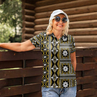 Fiji Masi Tapa Pattern Yellow Women Polo Shirt LT01 - Polynesian Pride