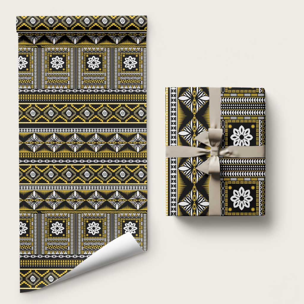 Fiji Masi Tapa Pattern Yellow Wrapping Paper LT01 58" × 23" Yellow - Polynesian Pride