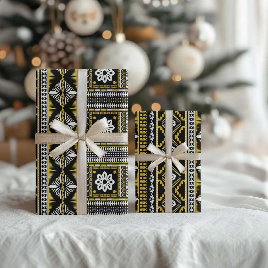 Fiji Masi Tapa Pattern Yellow Wrapping Paper LT01 - Polynesian Pride
