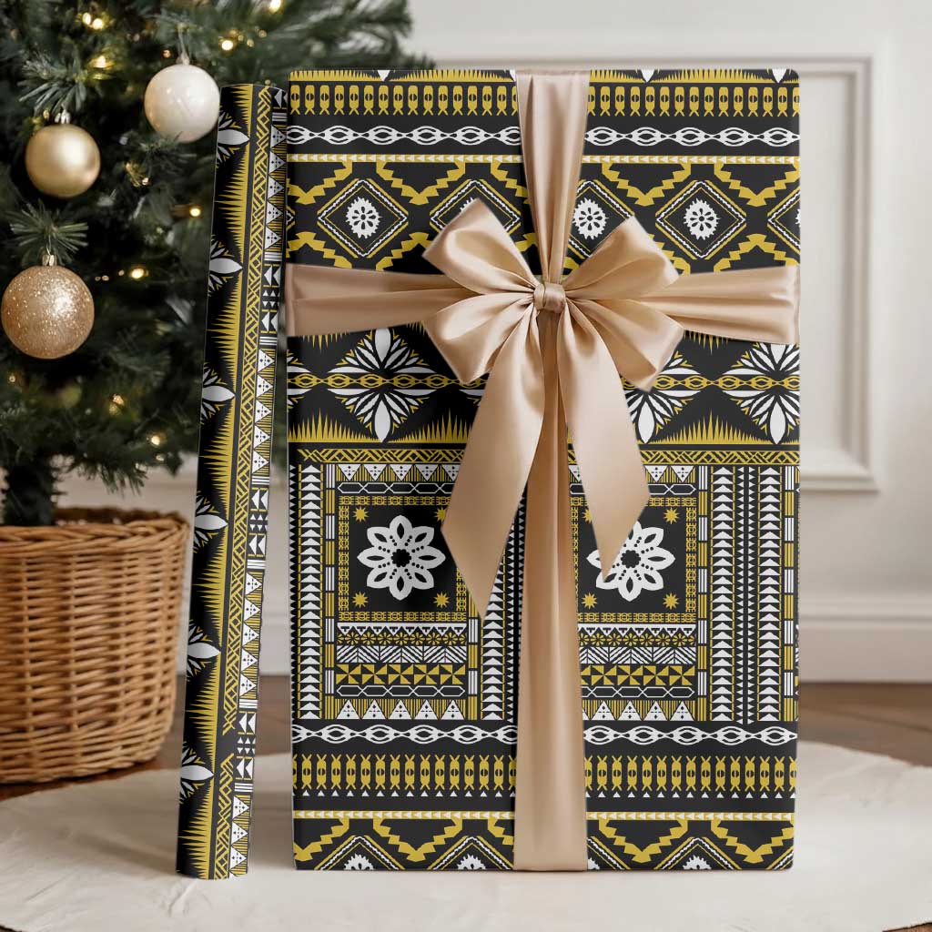 Fiji Masi Tapa Pattern Yellow Wrapping Paper LT01 - Polynesian Pride