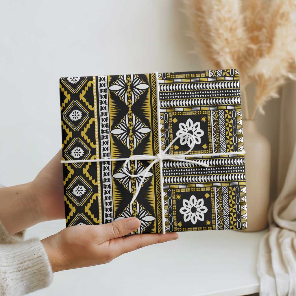 Fiji Masi Tapa Pattern Yellow Wrapping Paper LT01 - Polynesian Pride