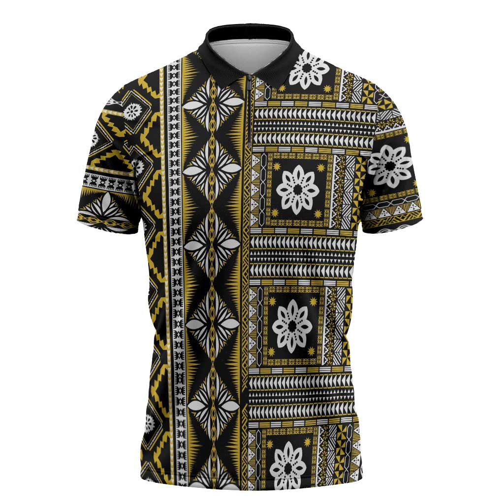 Fiji Masi Tapa Pattern Yellow Zipper Polo Shirt LT01 Yellow - Polynesian Pride