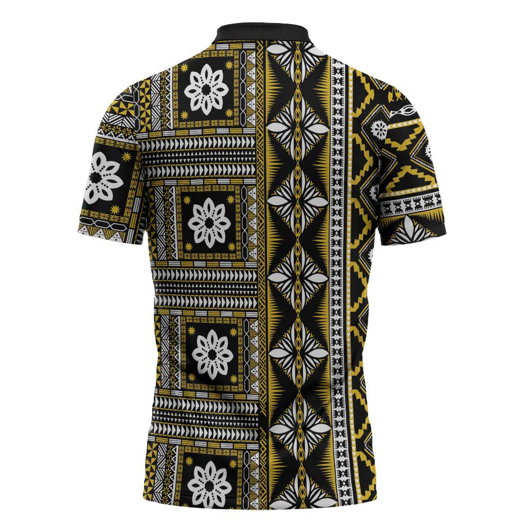 Fiji Masi Tapa Pattern Yellow Zipper Polo Shirt LT01 - Polynesian Pride
