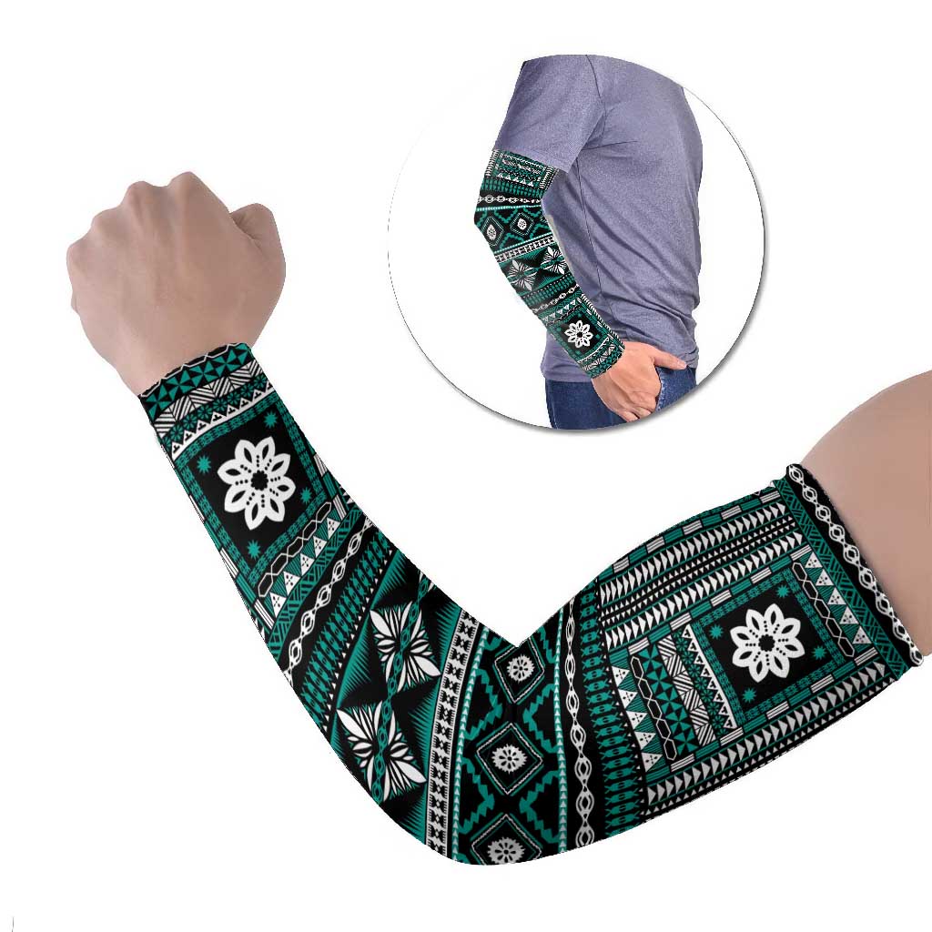 Fiji Masi Tapa Pattern Teal Arm Sleeves LT01 Set of 2 Teal - Polynesian Pride