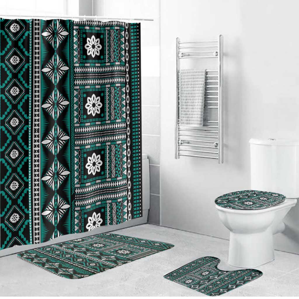 Fiji Masi Tapa Pattern Teal Bathroom Set LT01 Bathroom Set (4 pcs) Teal - Polynesian Pride