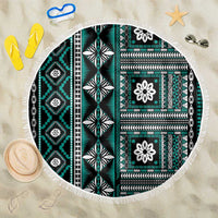 Fiji Masi Tapa Pattern Teal Beach Blanket LT01 One Size 150cm Teal - Polynesian Pride