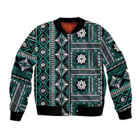 Fiji Masi Tapa Pattern Teal Bomber Jacket LT01 Unisex Teal - Polynesian Pride