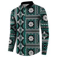 Fiji Masi Tapa Pattern Teal Button Sweatshirt LT01 - Polynesian Pride
