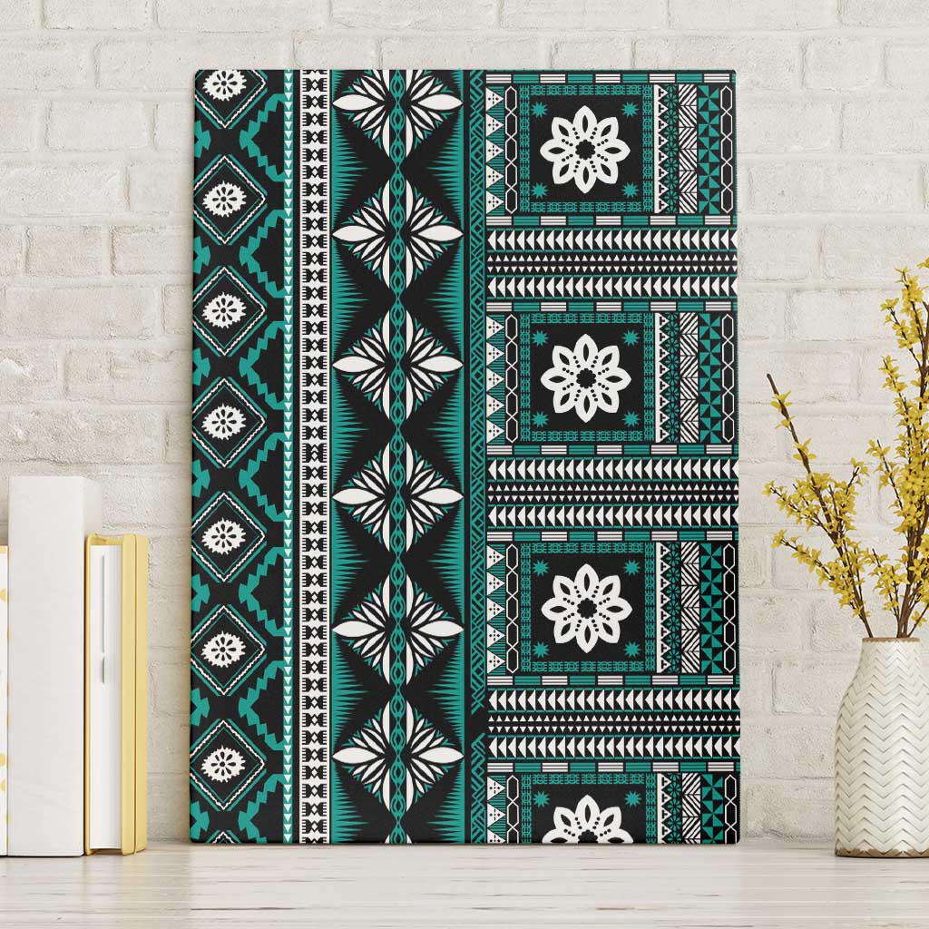 Fiji Masi Tapa Pattern Teal Canvas Wall Art LT01 Without Frame Teal - Polynesian Pride