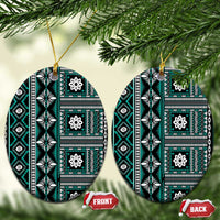 Fiji Masi Tapa Pattern Teal Ceramic Ornament LT01 Oval Teal - Polynesian Pride