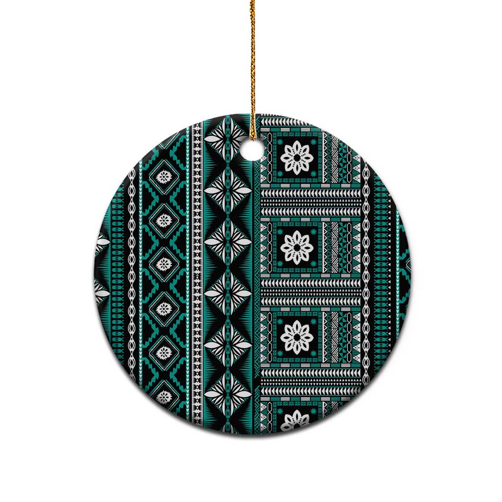 Fiji Masi Tapa Pattern Teal Ceramic Ornament LT01 - Polynesian Pride
