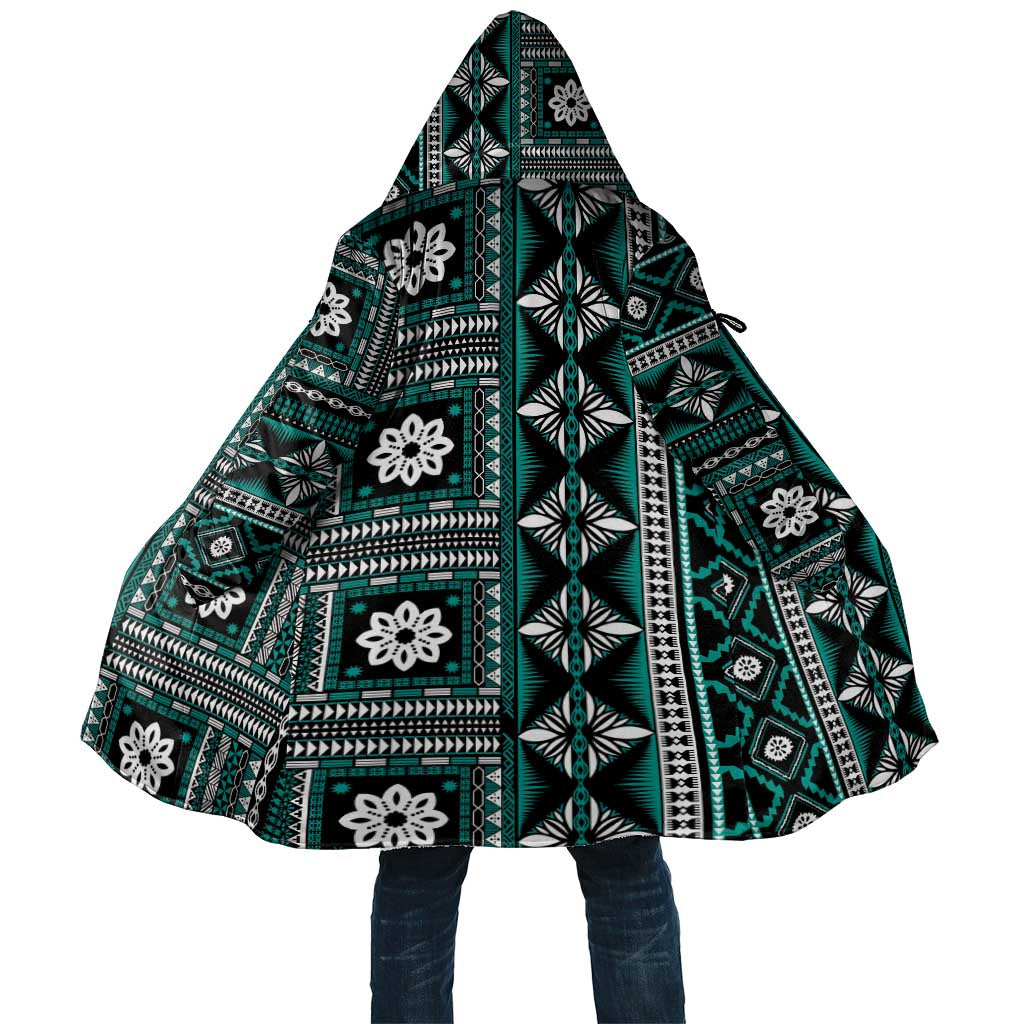 Fiji Masi Tapa Pattern Teal Cloak LT01 Unisex Teal - Polynesian Pride