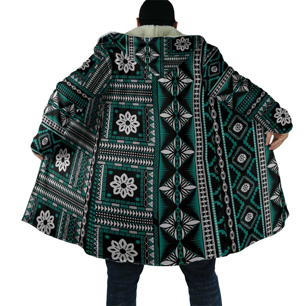Fiji Masi Tapa Pattern Teal Cloak LT01 - Polynesian Pride
