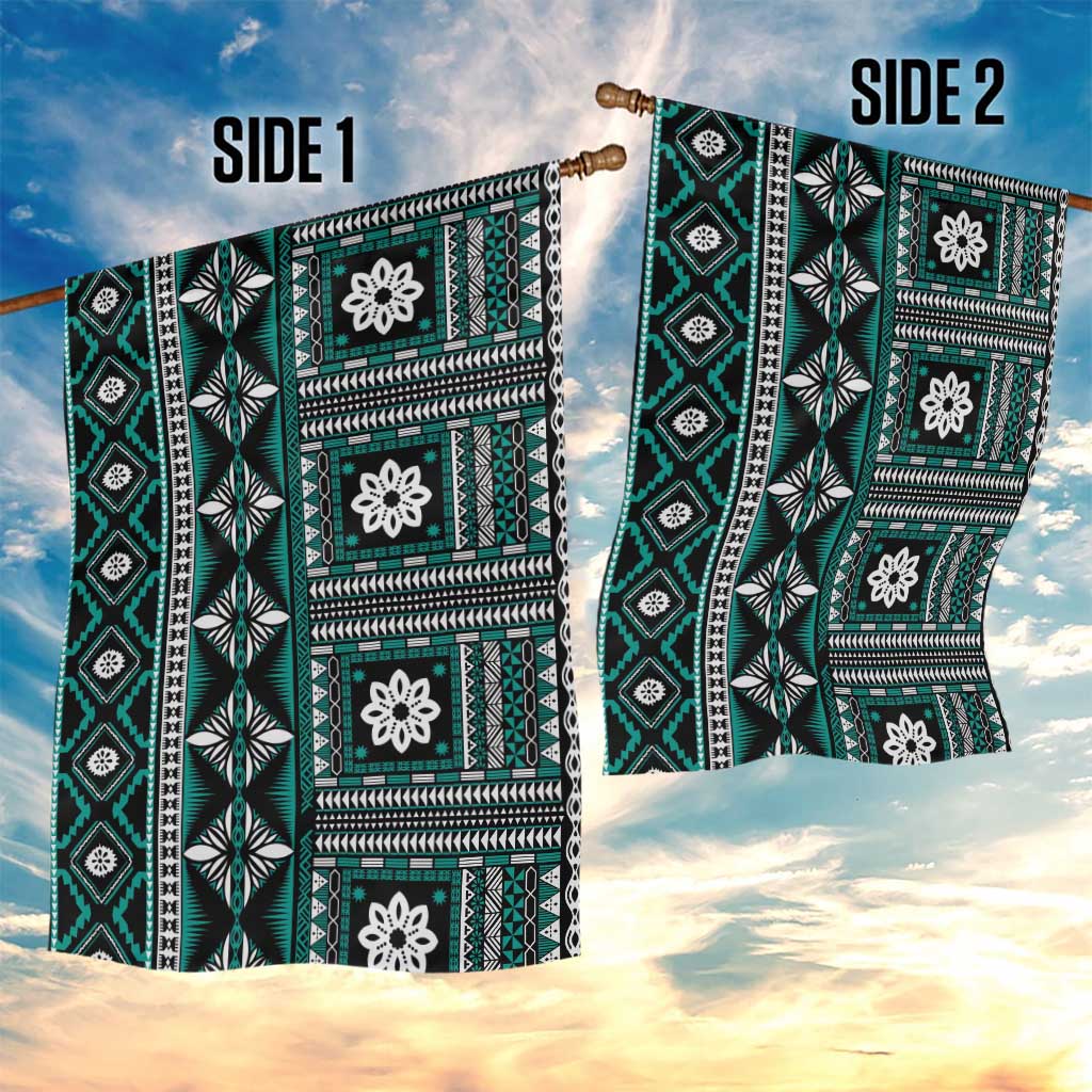 Fiji Masi Tapa Pattern Teal Garden Flag LT01 - Polynesian Pride