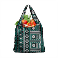 Fiji Masi Tapa Pattern Teal Grocery Bag LT01 1-pack One Size Teal - Polynesian Pride