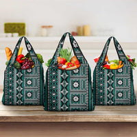 Fiji Masi Tapa Pattern Teal Grocery Bag LT01 3-pack One Size Teal - Polynesian Pride