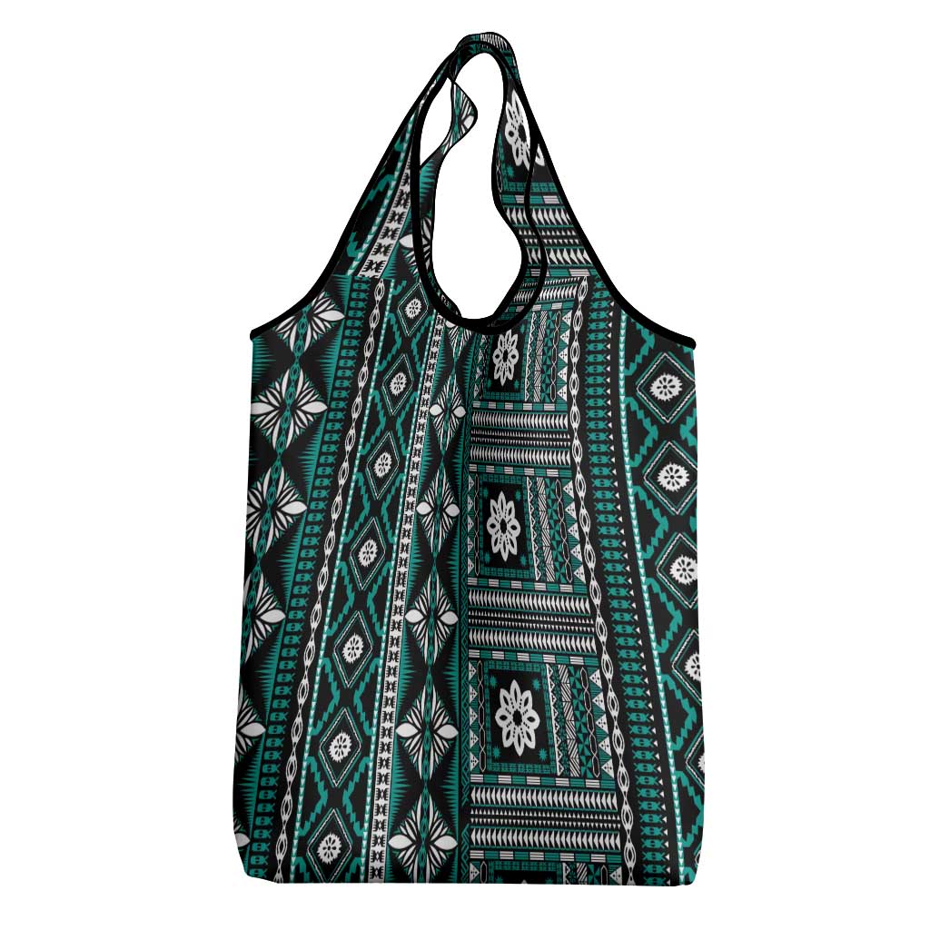 Fiji Masi Tapa Pattern Teal Grocery Bag LT01 - Polynesian Pride