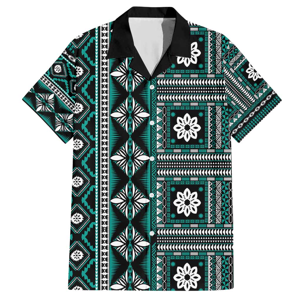 Fiji Masi Tapa Pattern Teal Hawaiian Shirt LT01 Teal - Polynesian Pride