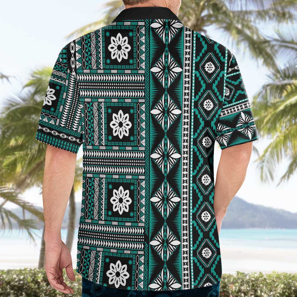Fiji Masi Tapa Pattern Teal Hawaiian Shirt LT01 - Polynesian Pride