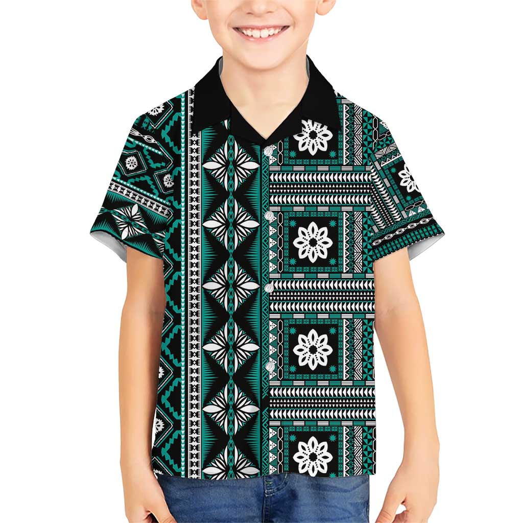 Fiji Masi Tapa Pattern Teal Hawaiian Shirt LT01 - Polynesian Pride