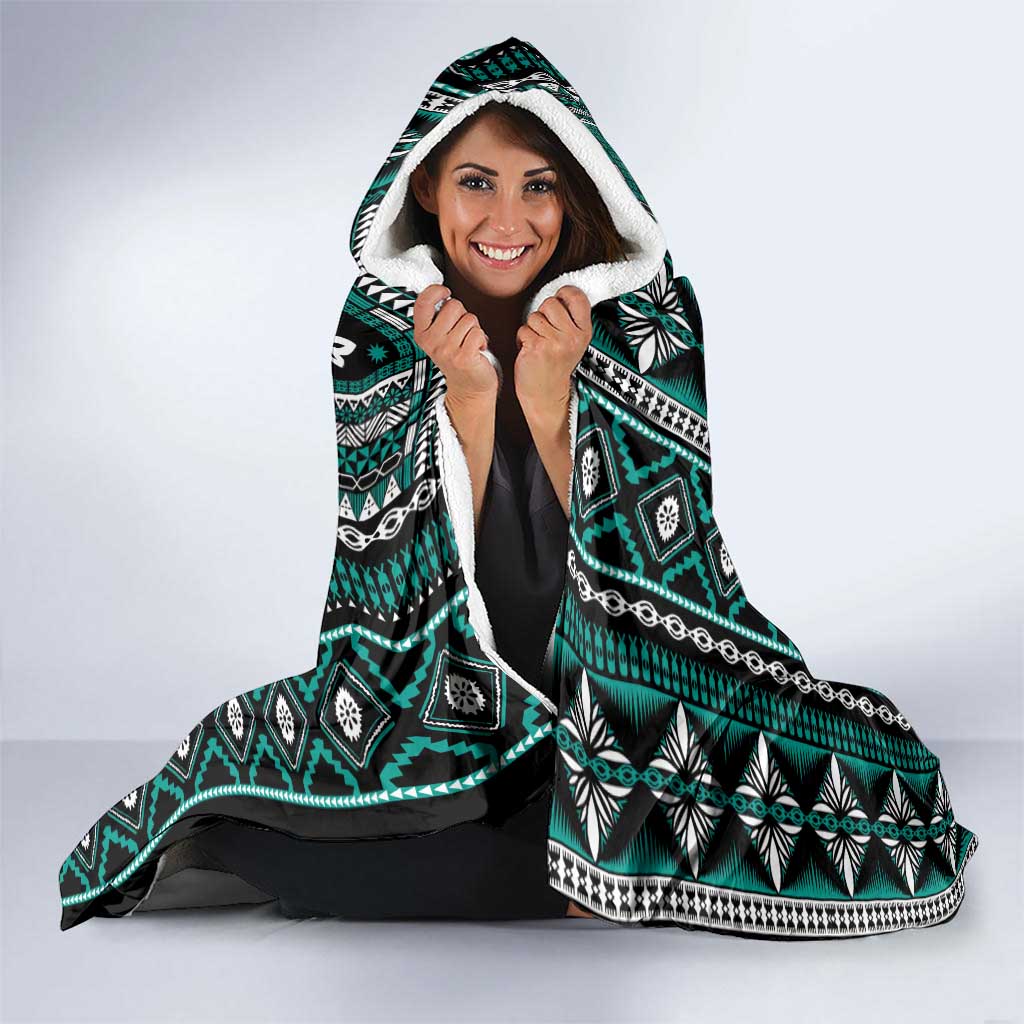 Fiji Masi Tapa Pattern Teal Hooded Blanket LT01 - Polynesian Pride