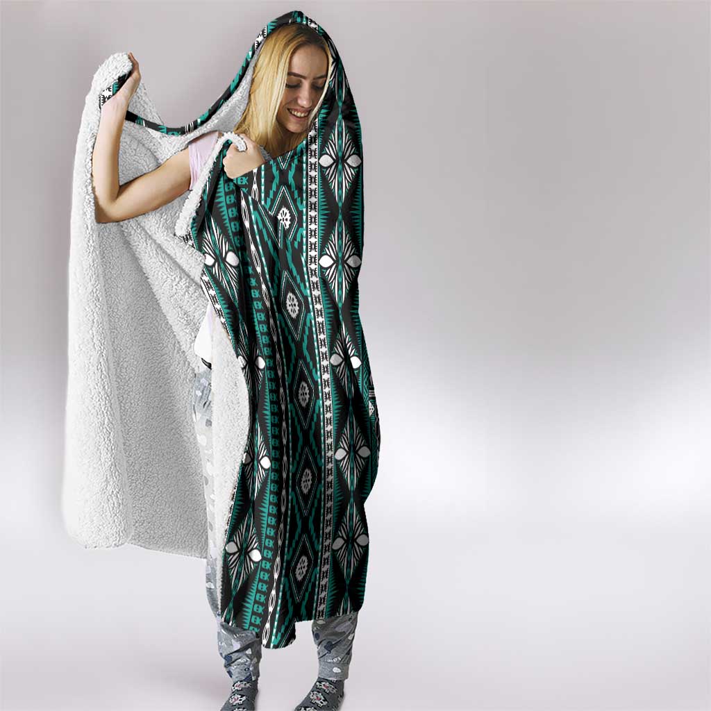 Fiji Masi Tapa Pattern Teal Hooded Blanket LT01 - Polynesian Pride