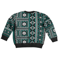 Fiji Masi Tapa Pattern Teal Kid Ugly Christmas Sweater LT01 - Polynesian Pride