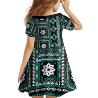 Fiji Masi Tapa Pattern Teal Kid Short Sleeve Dress LT01 - Polynesian Pride