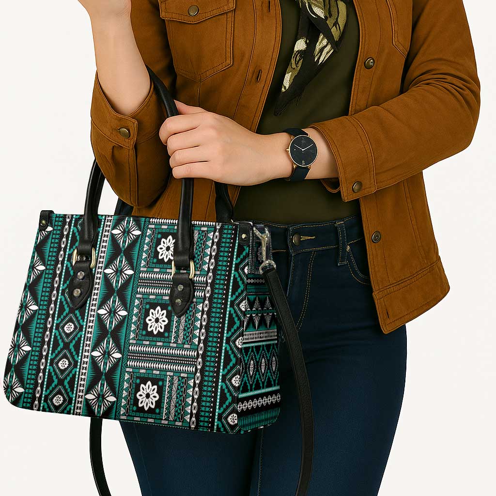 Fiji Masi Tapa Pattern Teal Leather Bag LT01 - Polynesian Pride