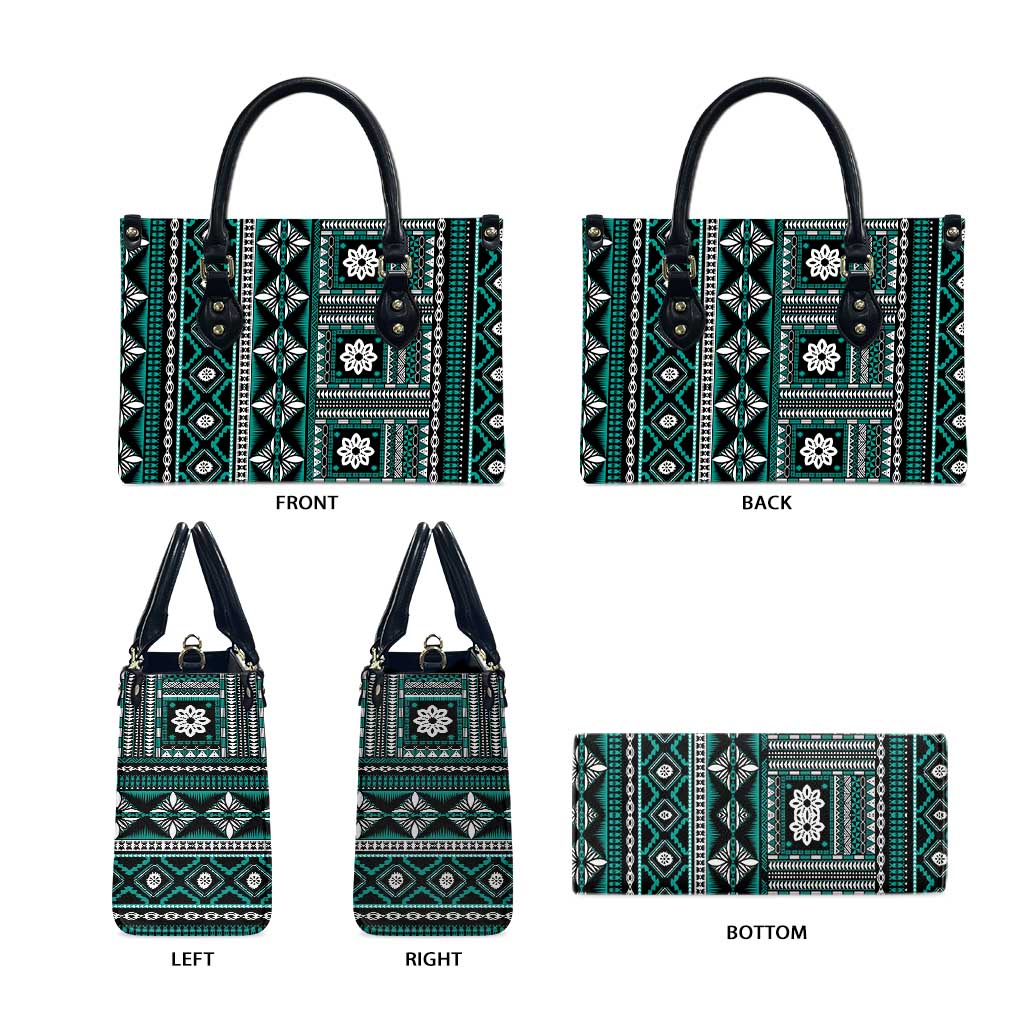 Fiji Masi Tapa Pattern Teal Leather Bag LT01 - Polynesian Pride