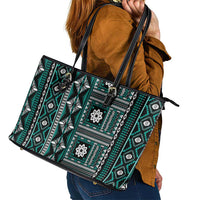 Fiji Masi Tapa Pattern Teal Leather Tote Bag LT01 - Polynesian Pride