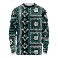 Fiji Masi Tapa Pattern Teal Long Sleeve Shirt LT01 Unisex Teal - Polynesian Pride