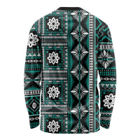 Fiji Masi Tapa Pattern Teal Long Sleeve Shirt LT01 - Polynesian Pride