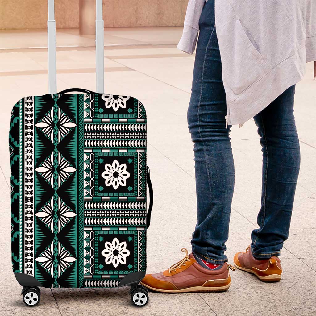 Fiji Masi Tapa Pattern Teal Luggage Cover LT01 Teal - Polynesian Pride