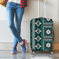 Fiji Masi Tapa Pattern Teal Luggage Cover LT01 - Polynesian Pride
