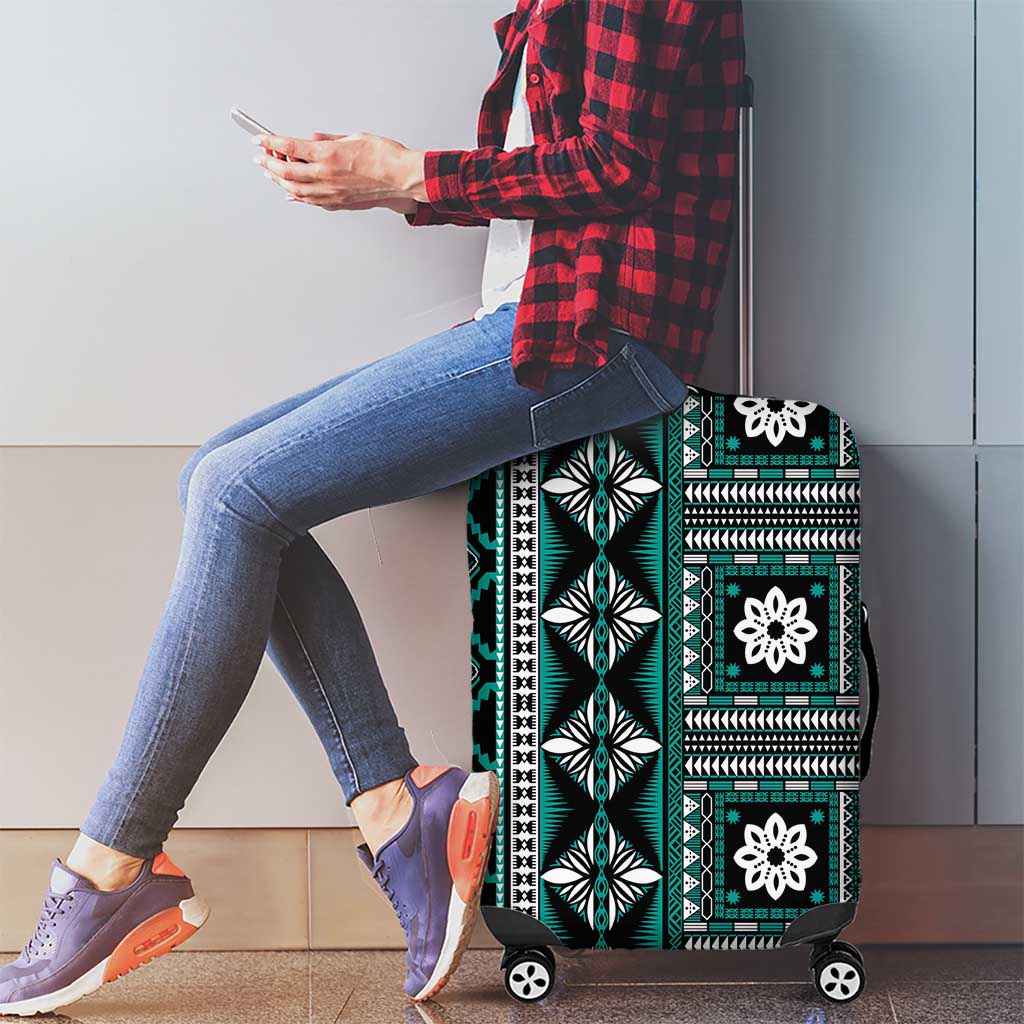 Fiji Masi Tapa Pattern Teal Luggage Cover LT01 - Polynesian Pride