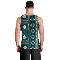 Fiji Masi Tapa Pattern Teal Men Tank Top LT01 - Polynesian Pride