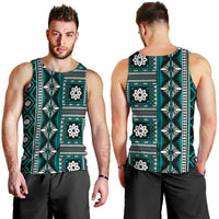 Fiji Masi Tapa Pattern Teal Men Tank Top LT01 - Polynesian Pride