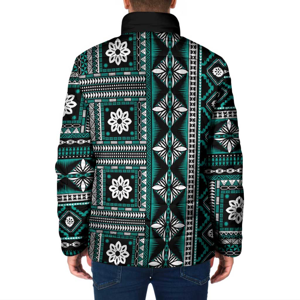 Fiji Masi Tapa Pattern Teal Padded Jacket LT01 - Polynesian Pride