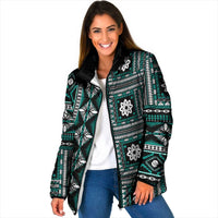 Fiji Masi Tapa Pattern Teal Padded Jacket LT01 Women Teal - Polynesian Pride